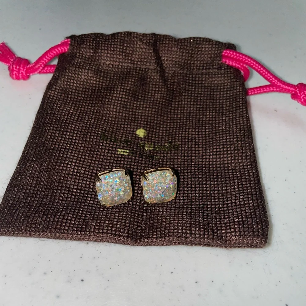 Kate Spade White‎ Opal Pearl Glitter Square Stud Earrings